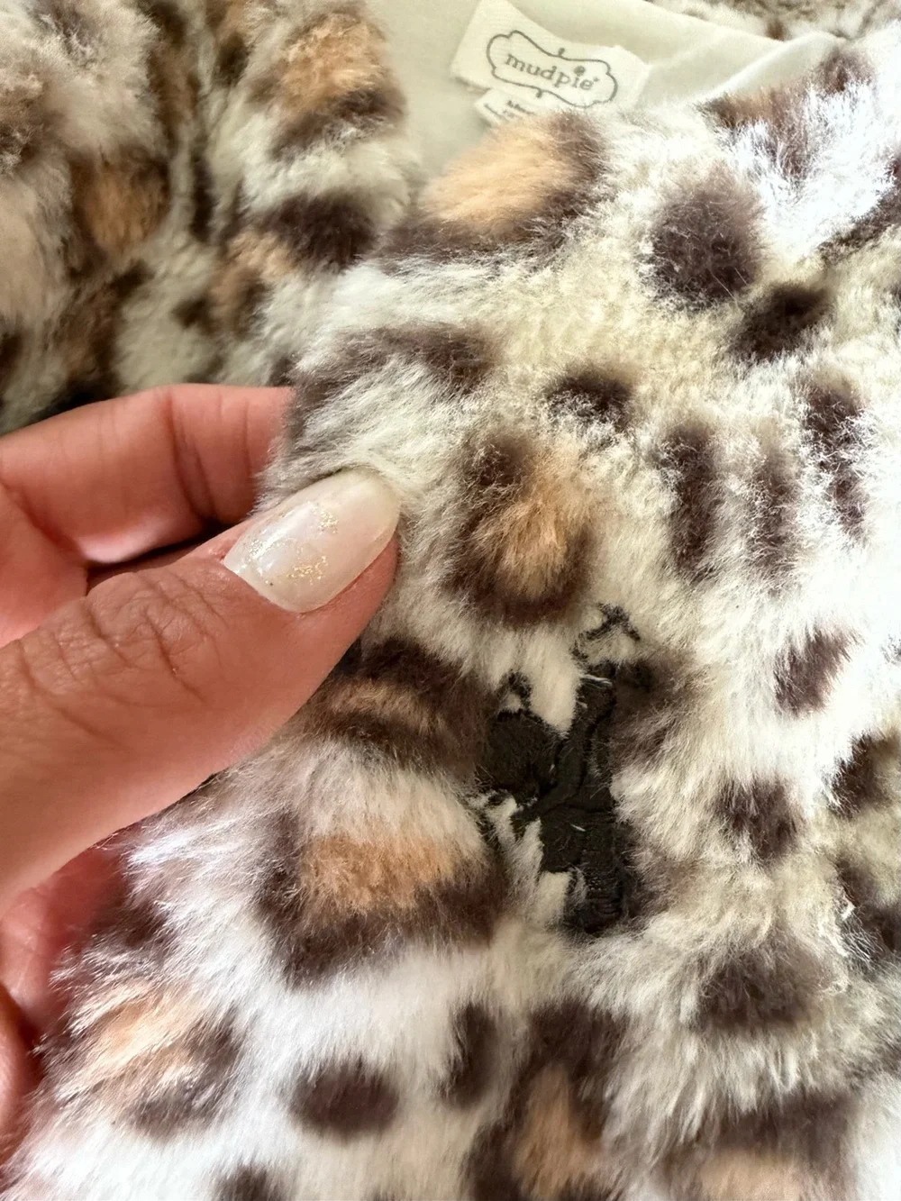 Mud Pie Cream Faux Fur Leopard Vest with Brown Spots